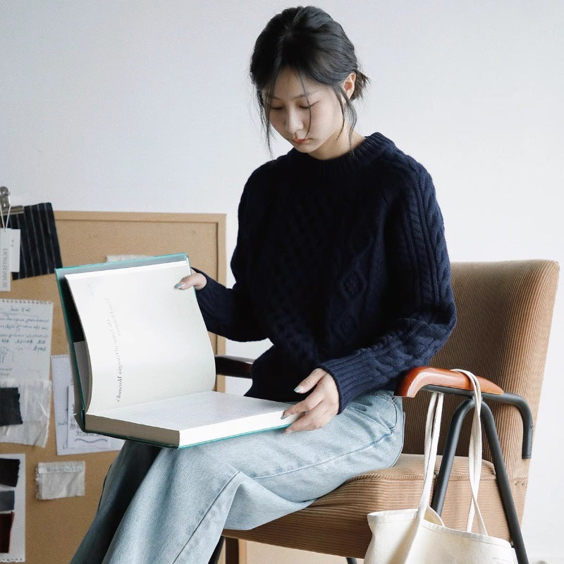 Damen Strukturierter Zopfmuster-Pullover aus Merino-Mix mit gerippten Abschlüssen und kastiger Passform Shop Nory