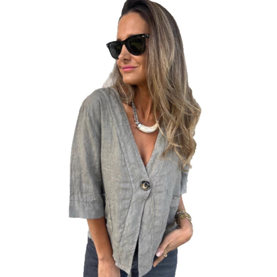 Damen Leichtes Leinenblazer mit kurzer Arm