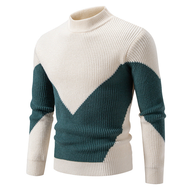 Herren gerippter Feinstrickpullover mit Stehkragen und kontrast-Blockdesign Shop Nory