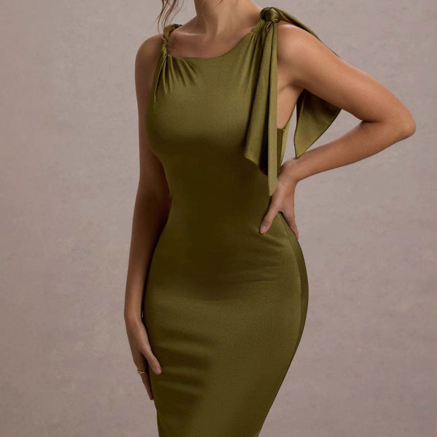Damen Elegantes Maxikleid mit asymmetrischem Träger und figurbetontem Schnitt