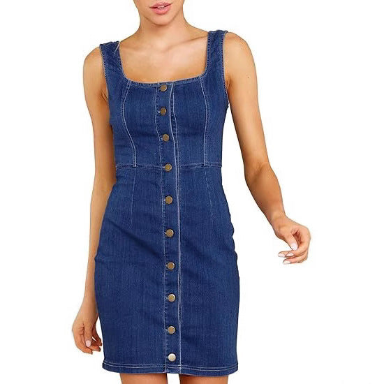 Damen Enganliegendes Jeanskleid mit durchgehender Knopfleiste und quadratischem Ausschnitt Shop Nory