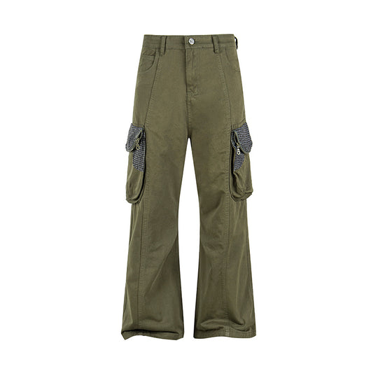 Damen Cargo-Hose mit weitem Bein, Utility-Taschen und Karomuster-Details Shop Nory