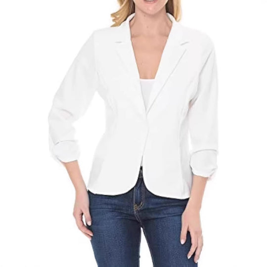 Damen taillierter Jersey-Blazer mit Ein-Knopf-Verschluss und dreiviertelärmeln Shop Nory