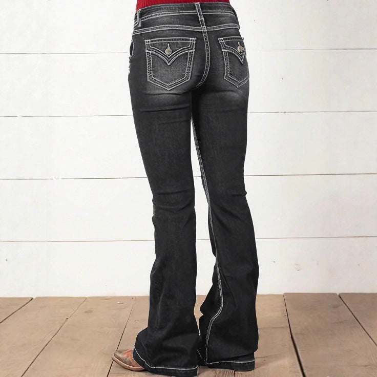 Damen hochtaillierte Sculpting-Bootcut-Jeans mit seitlichen Zierknöpfen Shop Nory