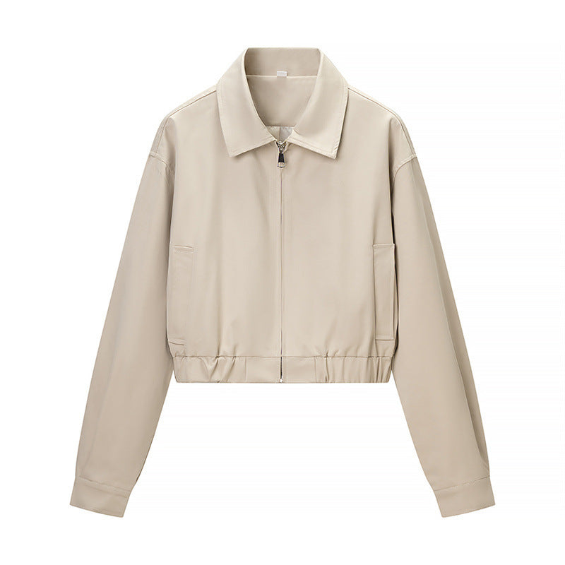 Damen Kurze Blousonjacke aus veganem Leder mit Reißverschluss und elastischem Saum Shop Nory