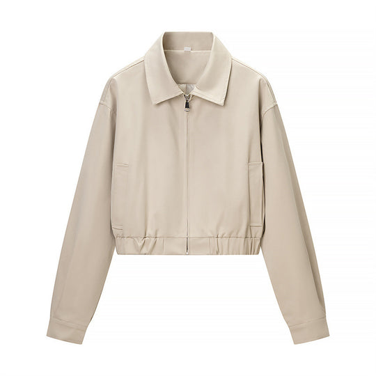 Damen Kurze Blousonjacke aus veganem Leder mit Reißverschluss und elastischem Saum Shop Nory