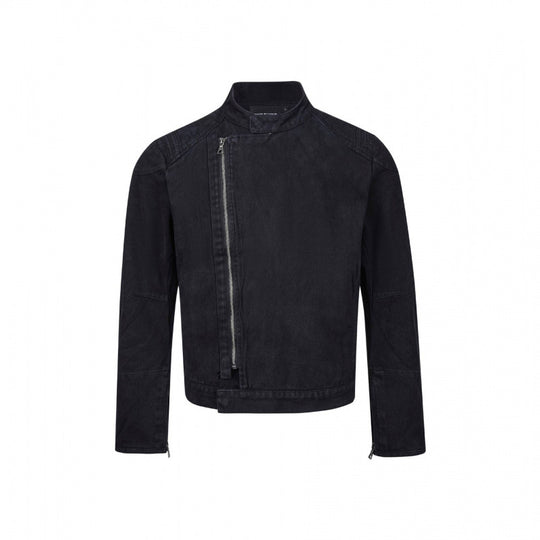 Herren Asymmetrische Kurzjacke im Biker-Stil mit Stehkragen und schrägem Metallreißverschluss Shop Nory