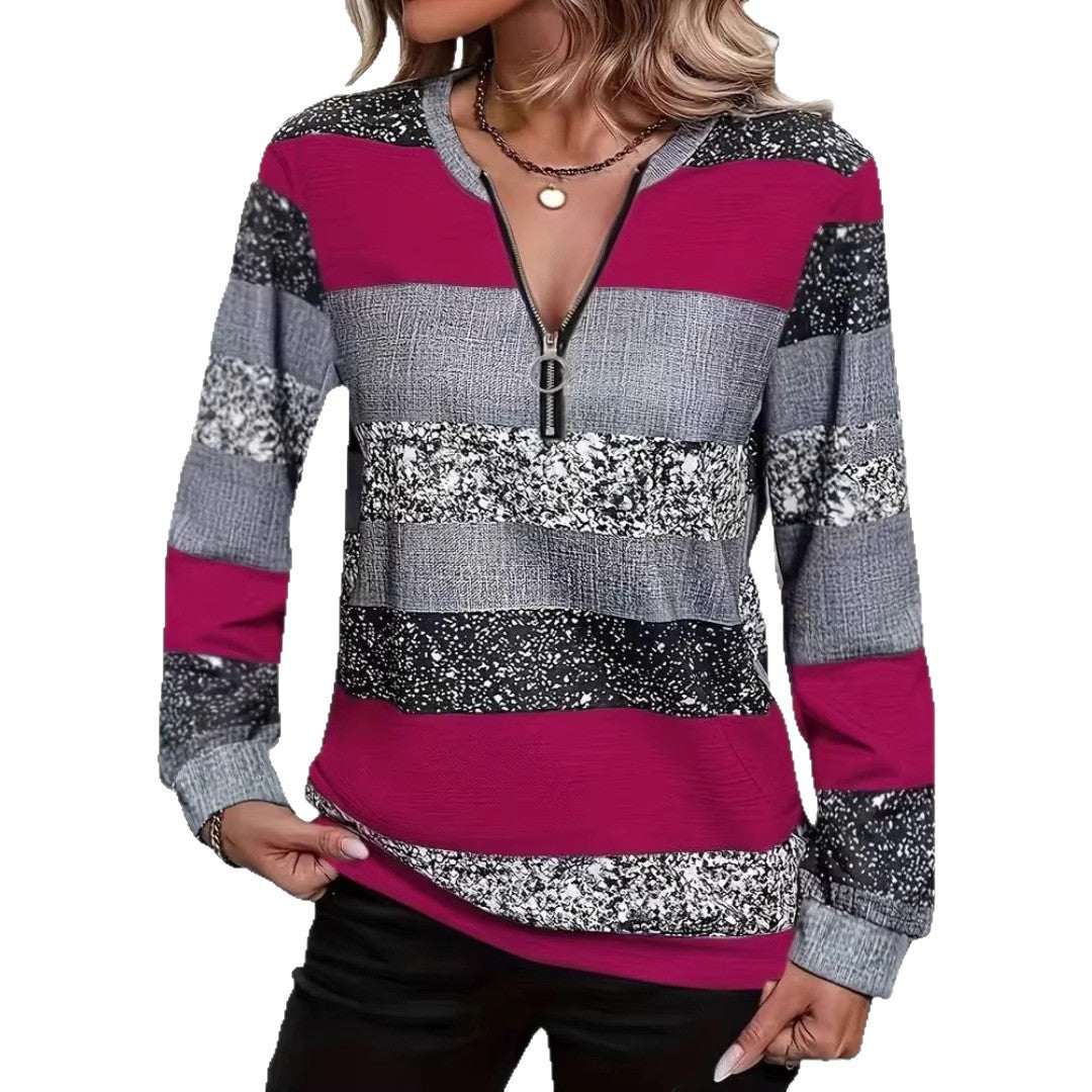 Damen Modischer Zip-Pullover mit grafischem Muster