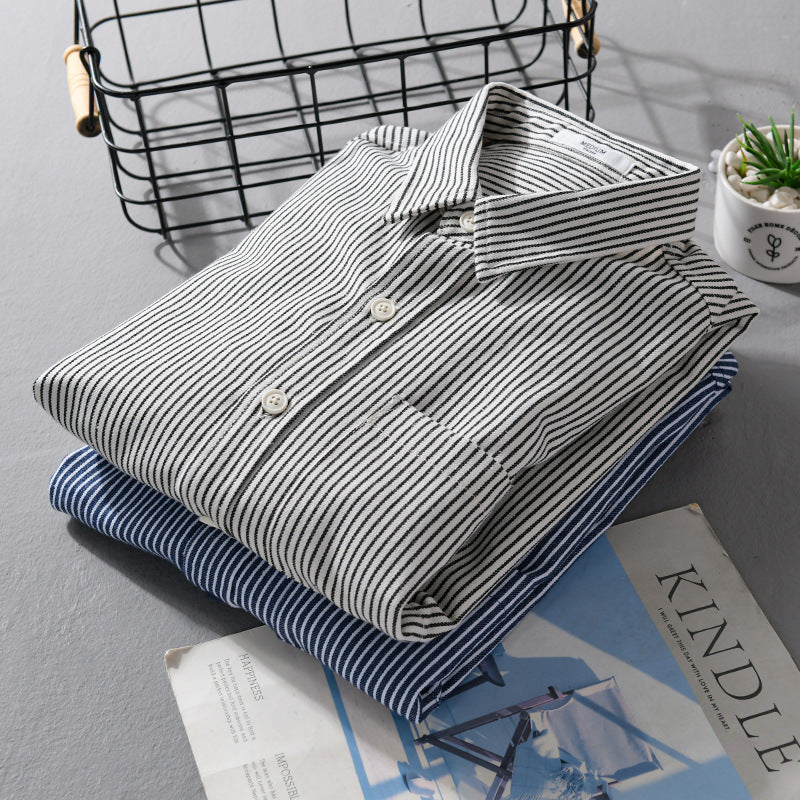 Herren Leichtes Nadelstreifen-Hemd im Layering-Overshirt-Stil mit Kentkragen und aufgesetzter Brusttasche Shop Nory