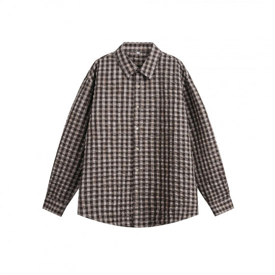 Unisex Oversize Hemd aus gebürstetem Flanell mit Karomuster und abgerundetem Saum Shop Nory
