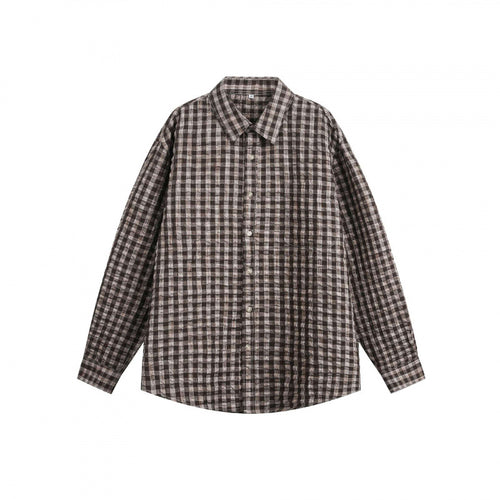 Unisex Oversize Hemd aus gebürstetem Flanell mit Karomuster und abgerundetem Saum Shop Nory
