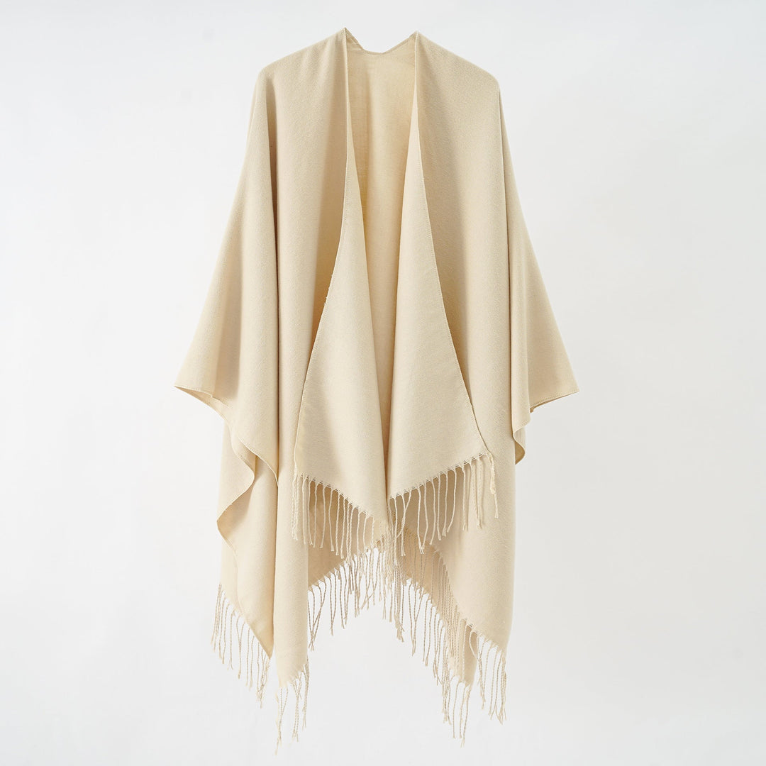 Damen Modischer Fransen-Poncho Aus Weichem Material mit Luxuriösem Fall