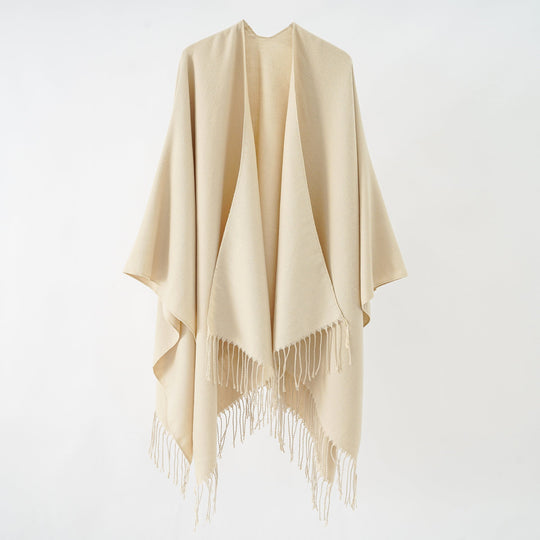 Damen Modischer Fransen-Poncho Aus Weichem Material mit Luxuriösem Fall