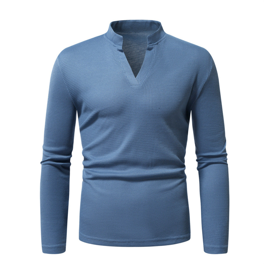 Herren Thermisches Waffel-Strickshirt mit Stehkragen und V‑Ausschnitt Shop Nory
