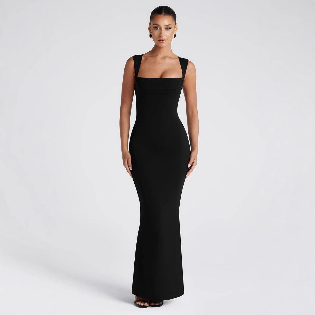 Damen Elegantes Langarm-Bodycon-Kleid mit quadratischem Ausschnitt und figurbetontem Schnitt