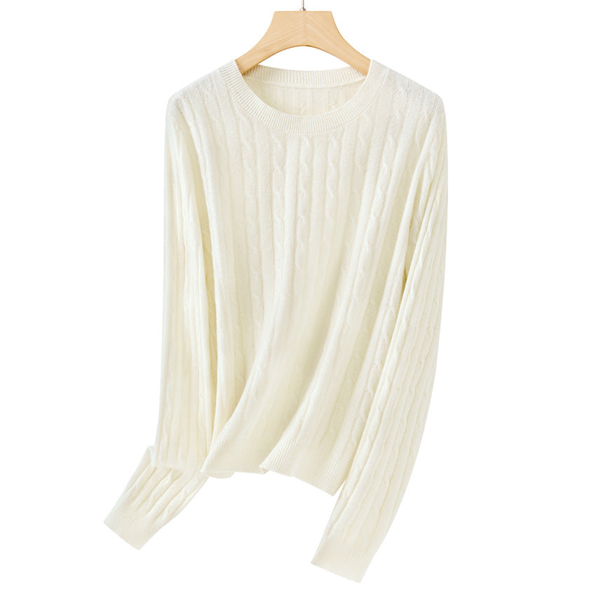 Damen weicher Zopfstrick-Pullover aus Feinstrick mit Rundhalsausschnitt und Rippbündchen Shop Nory