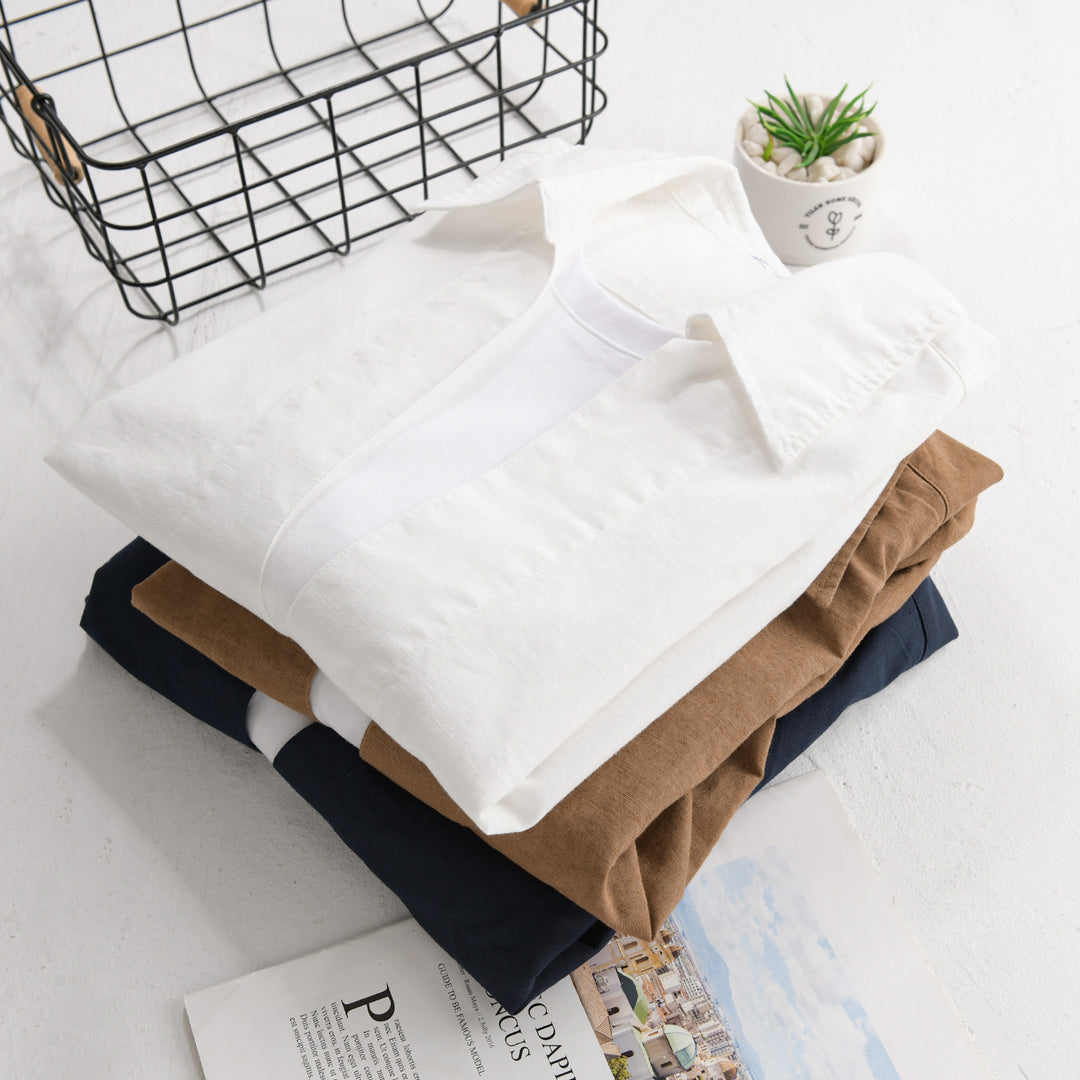 Herren Leichtes Leinen-Overshirt mit V-Ausschnitt, Hemdkragen und elastischem Saum Shop Nory