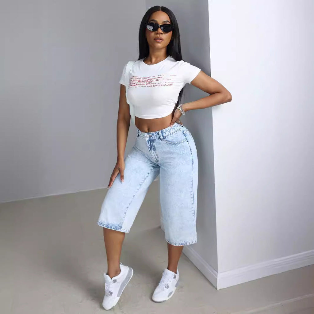 Damen Culotte-Jeans mit hohem Bund und lässigem Schnitt Shopnory