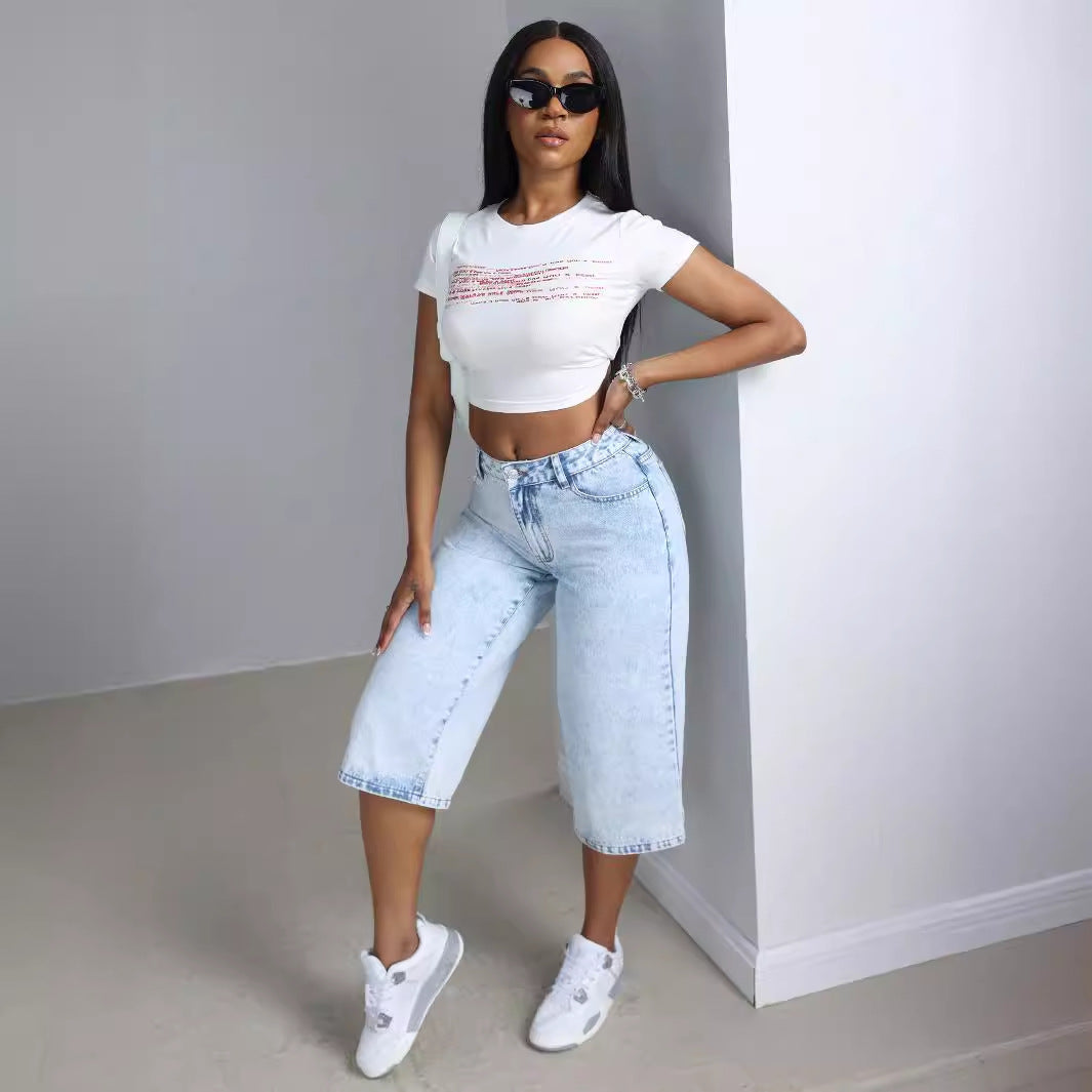 Damen Culotte-Jeans mit hohem Bund und lässigem Schnitt Shopnory