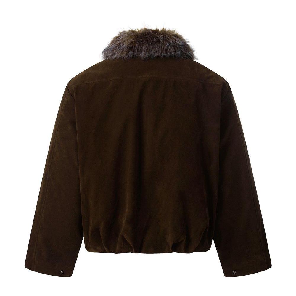 Herren Wildleder‑Bomberjacke mit abnehmbarem Faux‑Fur‑Kragen und Tunnelzug Shop Nory
