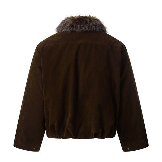 Herren Wildleder‑Bomberjacke mit abnehmbarem Faux‑Fur‑Kragen und Tunnelzug Shop Nory