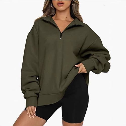 Damen nan oversized Sweatshirt mit halbem Reißverschluss, weichem Fleece-Innenfutter und Kängurutasche Shop Nory