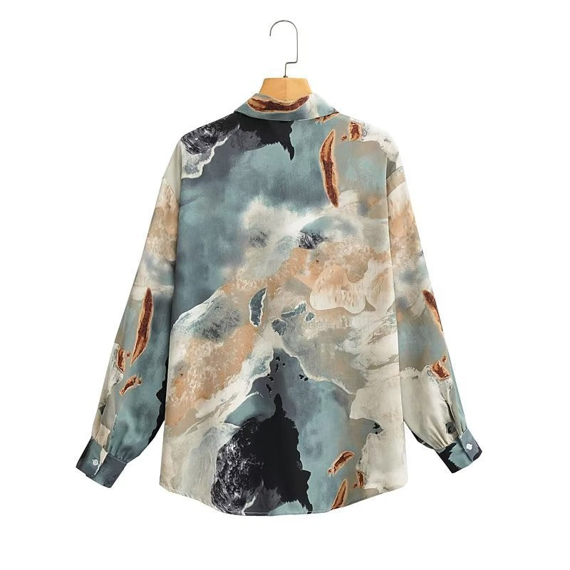 Damen Seidenoptik-Hemdbluse mit abstraktem Print und Oversize-Schnitt Shop Nory