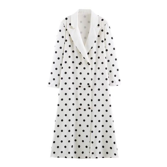 Damen Midilanger Mantel mit Polka‑Dot‑Print, Doppelreiher und Schalkragen Shop Nory