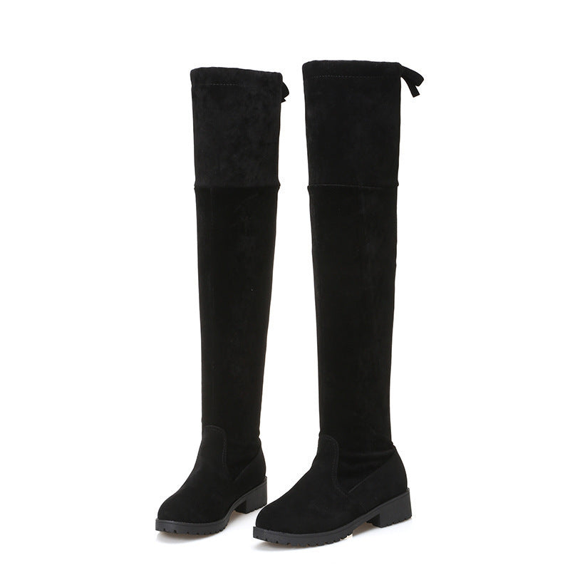 Damen Overknee-Stiefel aus Velourslederoptik mit elastischem Schaft und profilierter Gummisohle Shop Nory
