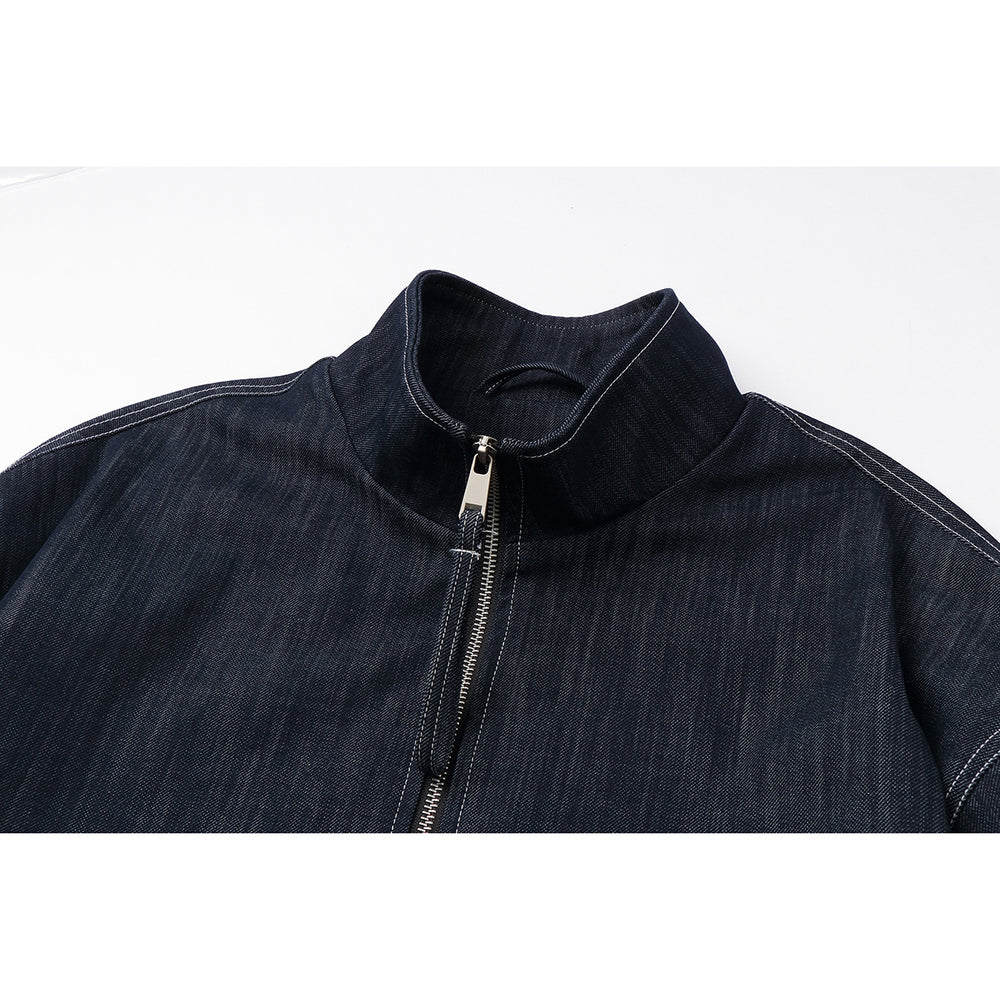 Herren Boxy-Jeansblouson mit hohem Stehkragen, sichtbarer Kontrastnaht und elastischem Saum Shop Nory