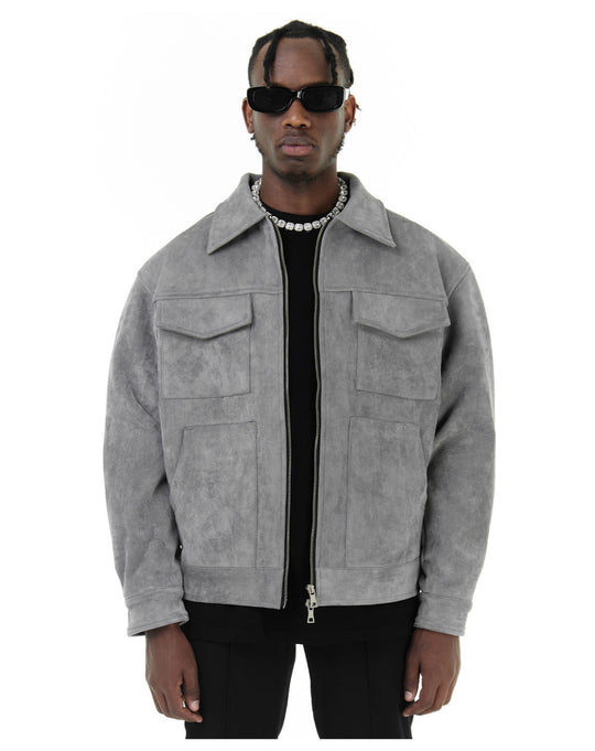 Herren Veloursleder-Overshirt mit vier Pattentaschen und Zwei-Wege-Reißverschluss Shop Nory
