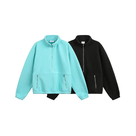 Unisex Oversize Fleece-Halbzip mit Stehkragen und Reißverschlusstaschen Shop Nory