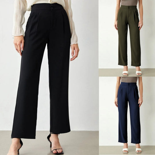 Damen Hochtaillierte weite Stoffhose mit Bundfalten und Doppelknopf Shop Nory