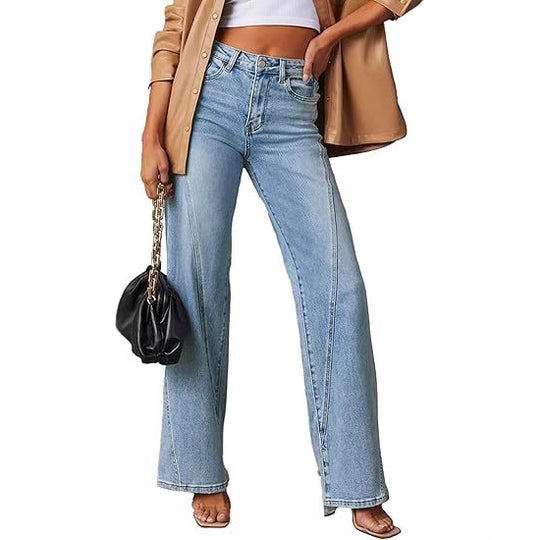 Damen Hochtaillierte gerade geschnittene Jeans mit betonten Längsnähten Shop Nory