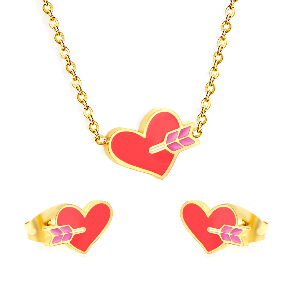 Damen Schmuckset mit rotem Herzanhänger und passenden Ohrsteckern Shop Nory
