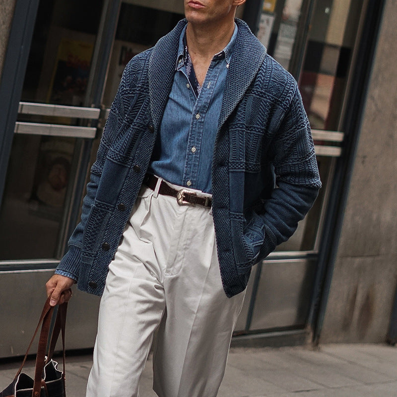 Herren Gestrickter Schalkragen-Cardigan mit Strukturstrick und aufgesetzten Taschen Shop Nory