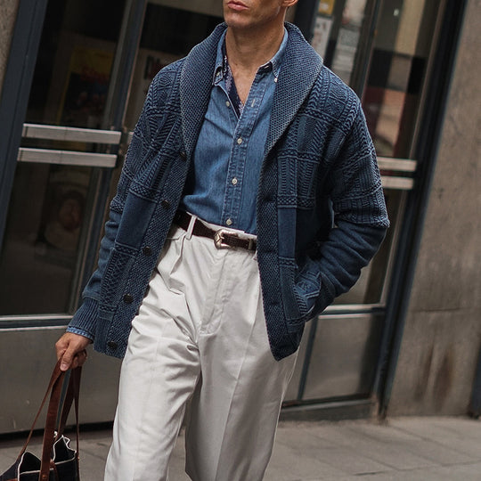 Herren Gestrickter Schalkragen-Cardigan mit Strukturstrick und aufgesetzten Taschen Shop Nory