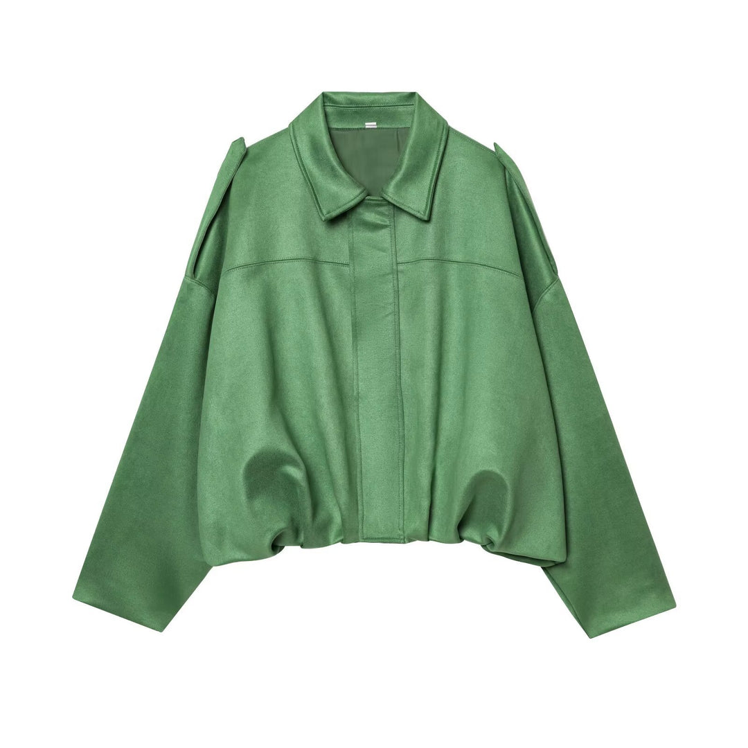 Damen Gekürzte Wildlederoptik-Blousonjacke mit Taillen-Smock und Schulterpatten Shop Nory