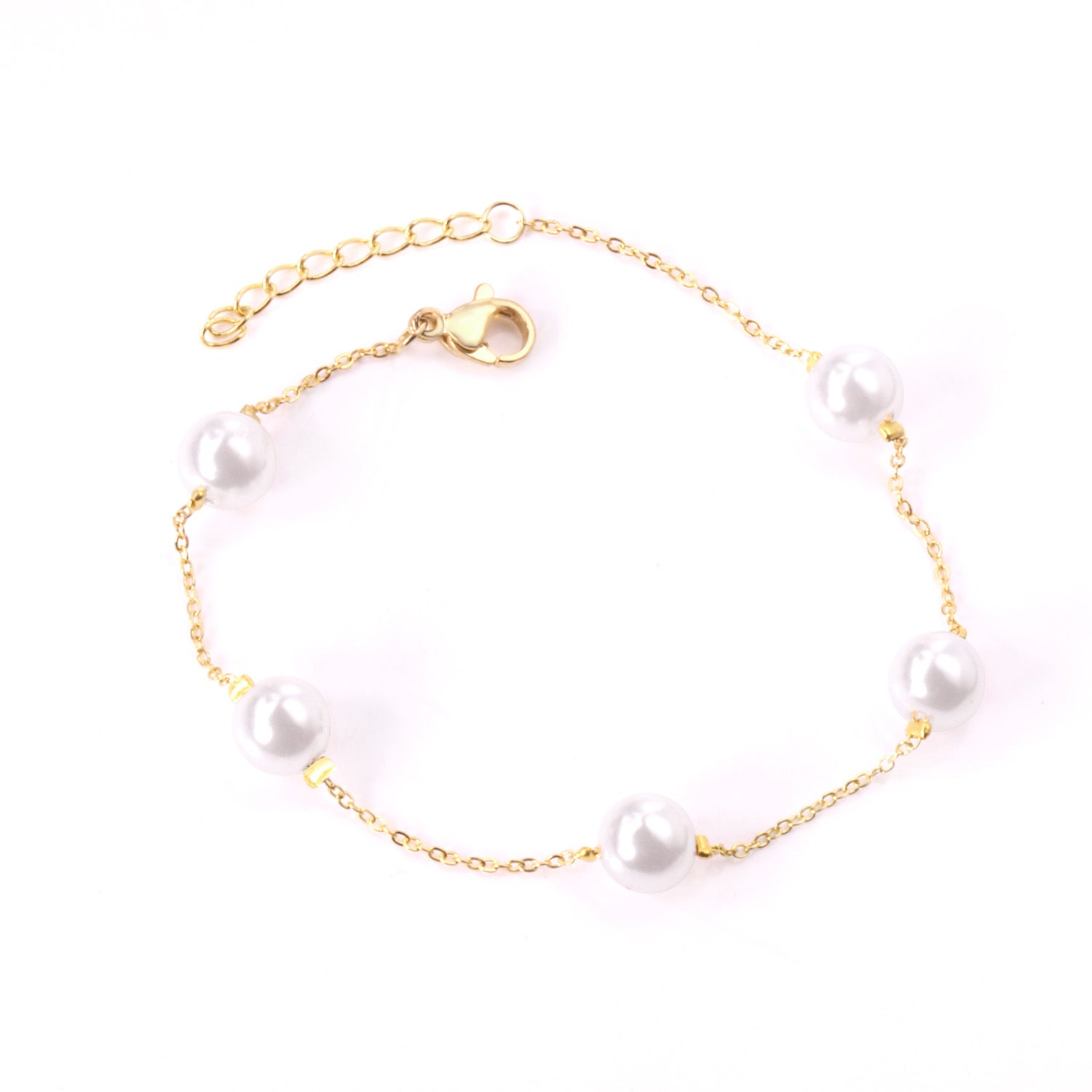 Damen Perlenarmband aus antiallergischem Edelstahl mit verstellbarem Verschluss Shop Nory
