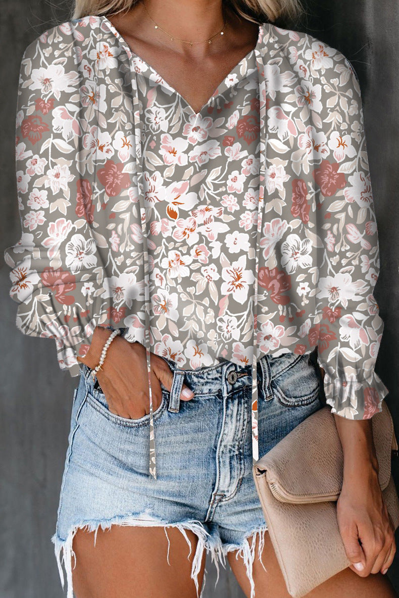 Damen Bluse mit Rüschendetails und tiefem V-Ausschnitt
