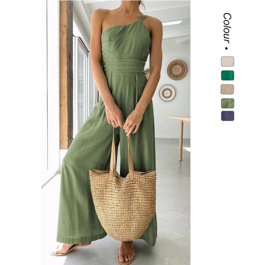 Damen Jumpsuit im modischen Wickeldesign mit weitem Bein und schulterfreiem Schnitt