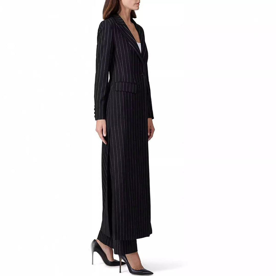 Damen Longline-Blazer-Mantel mit Nadelstreifen, taillierter Silhouette und Pattentaschen Shop Nory