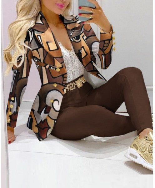 Damen Zweiteiliges Blazer-und-Hose-Set mit Schmetterlingsprint und glamourösem Glitzereffekt Shop Nory