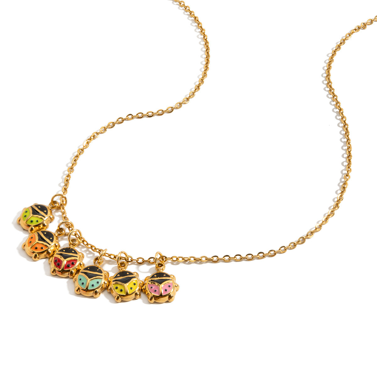 Damen Halskette mit bunten Käfer-Anhängern und verstellbarem Edelstahlverschluss Shop Nory