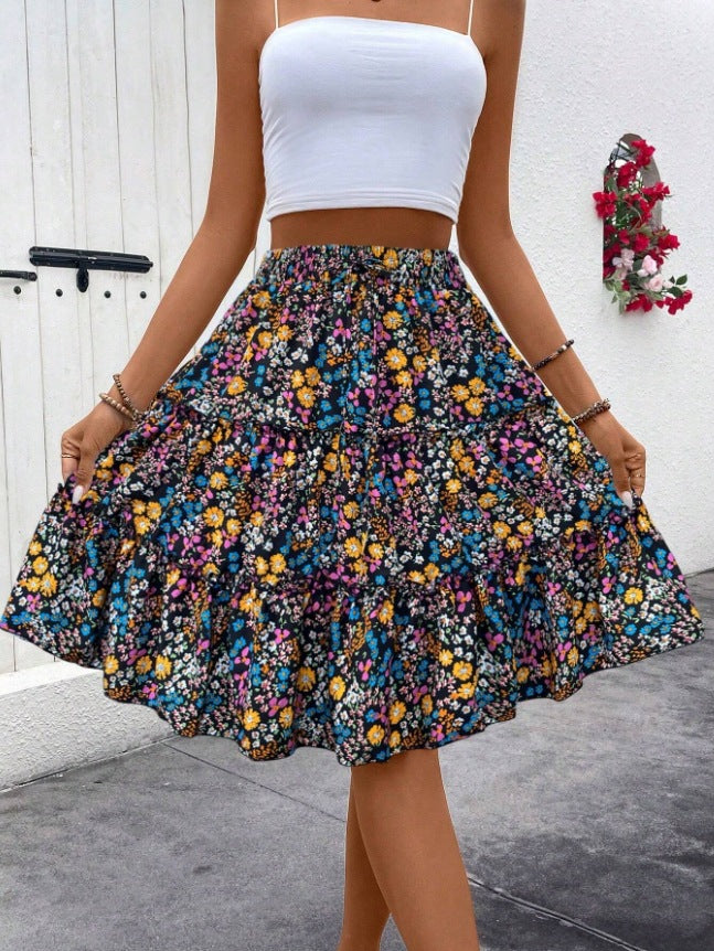 Damen Sommerrock mit charmanten Volantdetails und floralem Muster