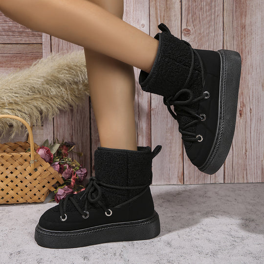 Damen Gefütterte Plateau-Schnürboots mit Teddyfutter und dicker Profilsohle Shop Nory
