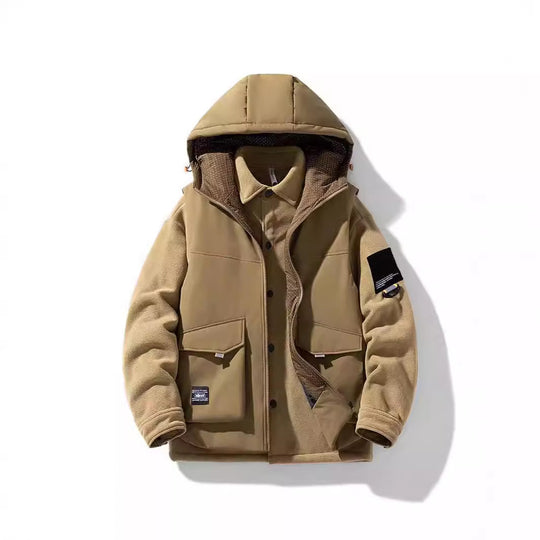 Herren Hybrid-Steppjacke mit Kapuze und Fleece-Ärmeln, Utility-Parka Shop Nory