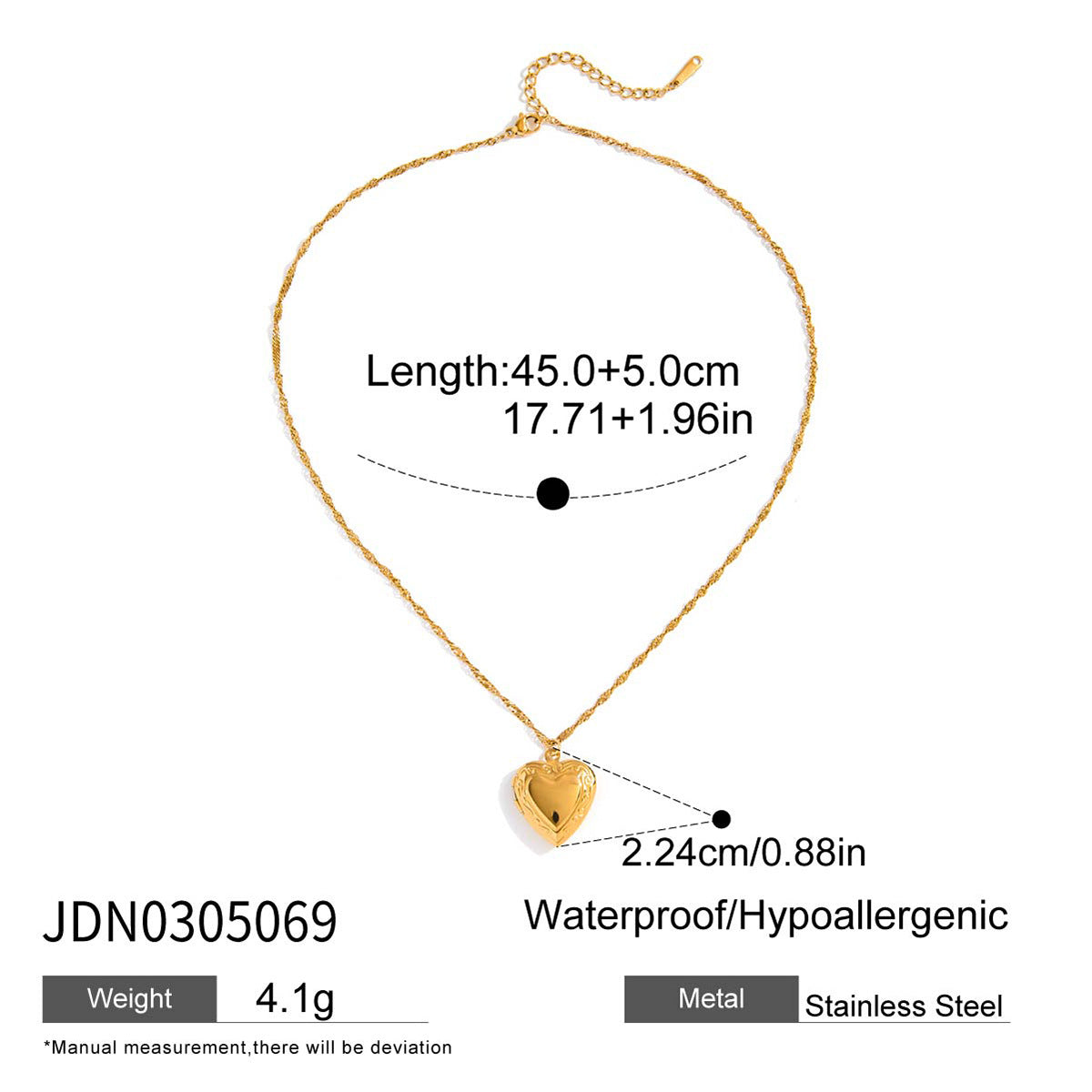 Damen Halskette mit herzförmigem Anhänger aus hypoallergenem Edelstahl und verstellbarer Länge Shop Nory