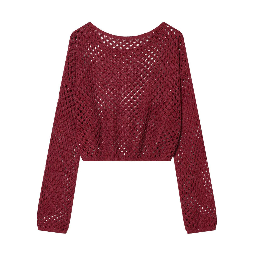 Damen Lockerer gehäkelter Cropped‑Pullover mit Ajourmuster Shop Nory