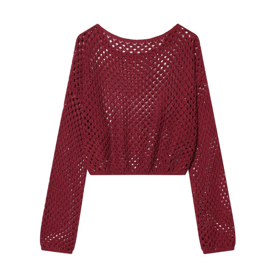 Damen Lockerer gehäkelter Cropped‑Pullover mit Ajourmuster Shop Nory